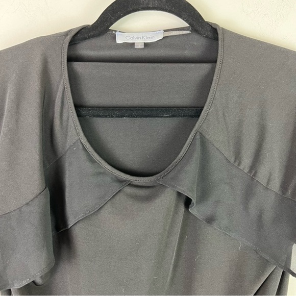 Calvin Klein Blouse womens size small Solid Black V Neck Short Flutter Sleeve - Picture 2 of 7